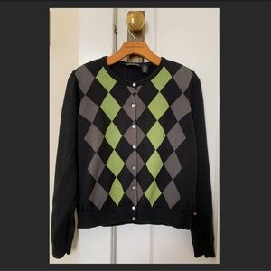 Ralph Lauren Polo Jeans Co. Women's Argyle Cardigan Sweater, Large